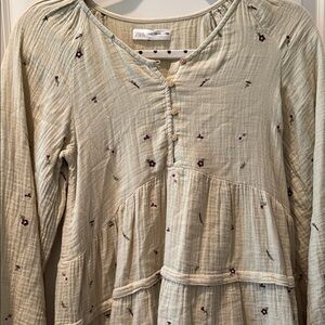 Zara Cream Dress with Purple Floral Embroidery